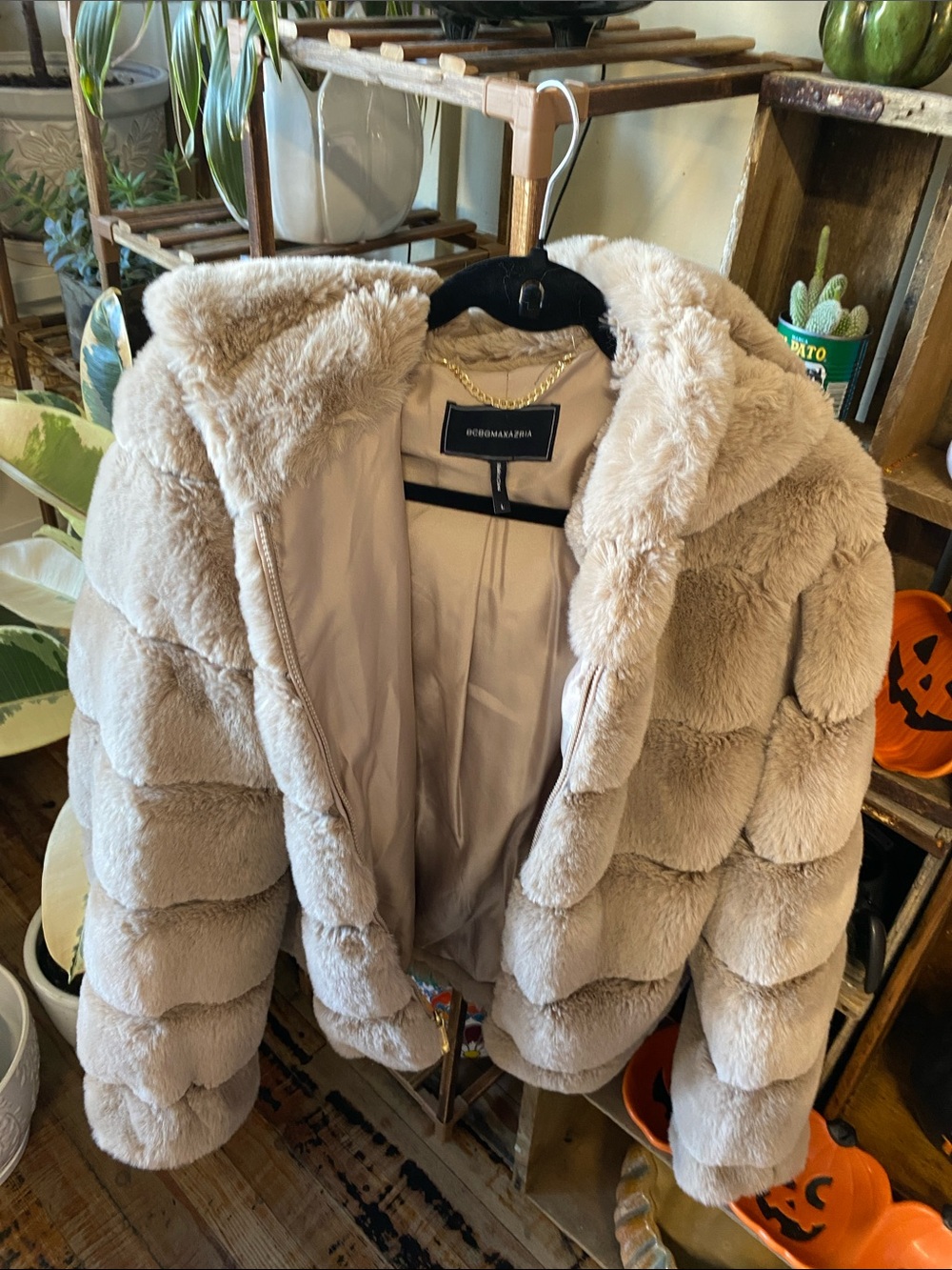 BCBGMaxAzria Cream Faux-Fur Teddy Jacket with Hood